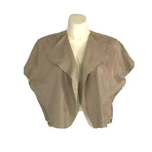 Chicos Topper 2 US L Soft Faux Suede Jacket Beacon Brown Gold Zip Crop Open $139